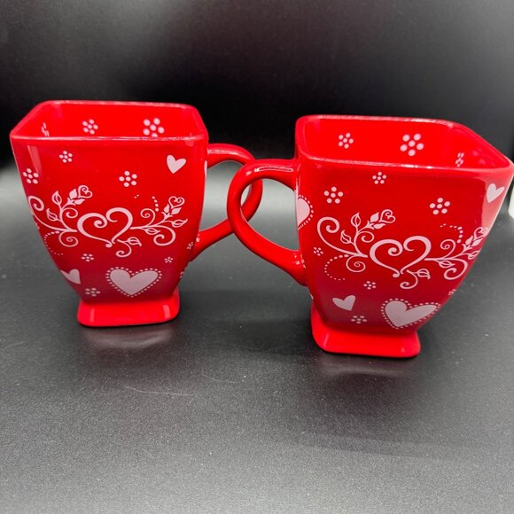 Temp-tations by Tara Seasonal Red White Floral Lace Hearts Squared Mug 18 oz - Picture 4 of 9